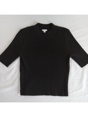 BP. Women's Black Ribbed Mock Neck Knit Slim Crop Sweater Top Black LARGE